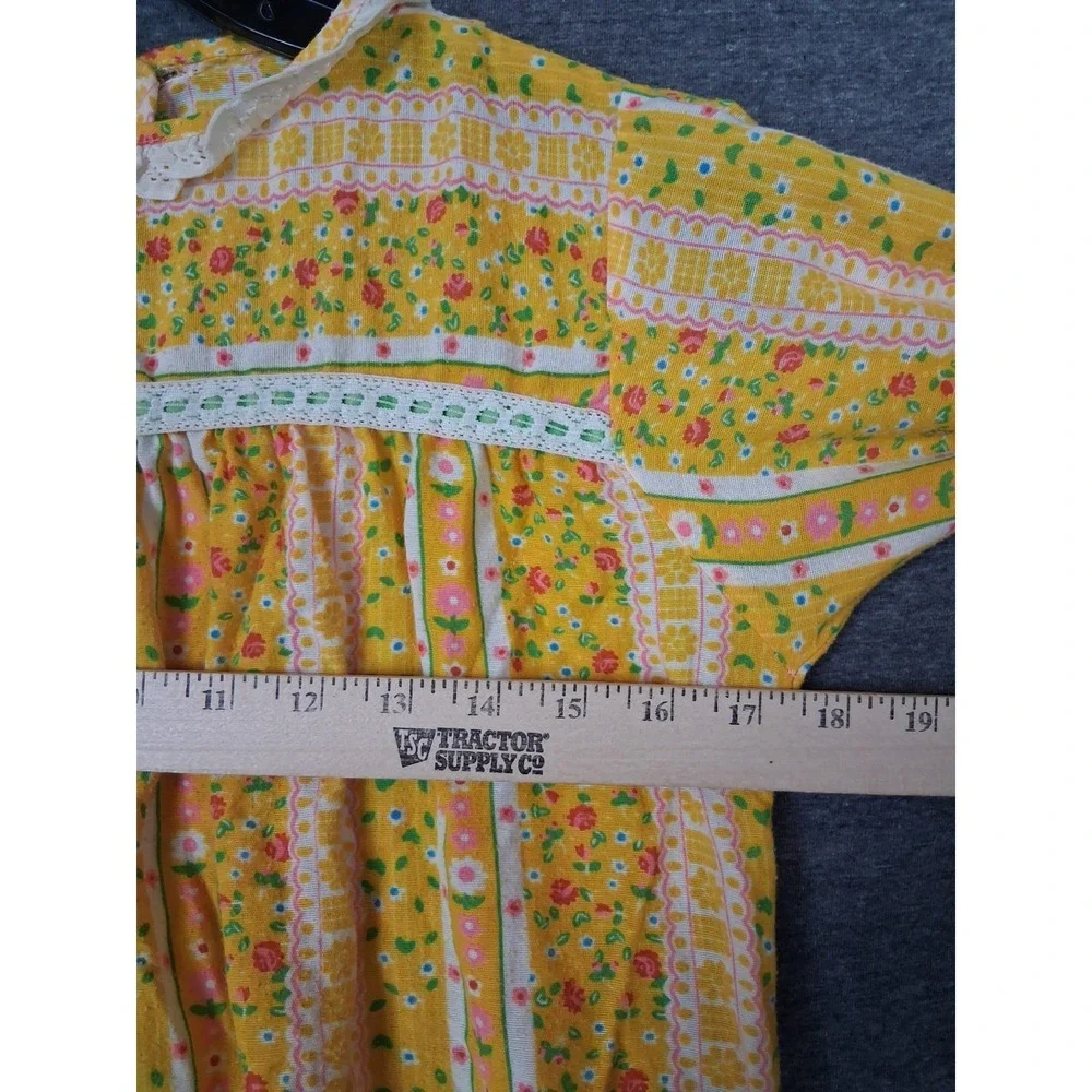 VTG Womens Nightgown 12 Yellow Floral Lace Trim Cottage Core Grandma Prairie US
